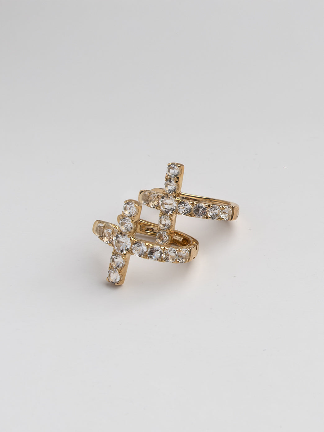 Fiorina Jewellery Gold Side Cross Earrings - White Topaz