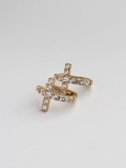 Fiorina Jewellery Gold Side Cross Earrings - White Topaz