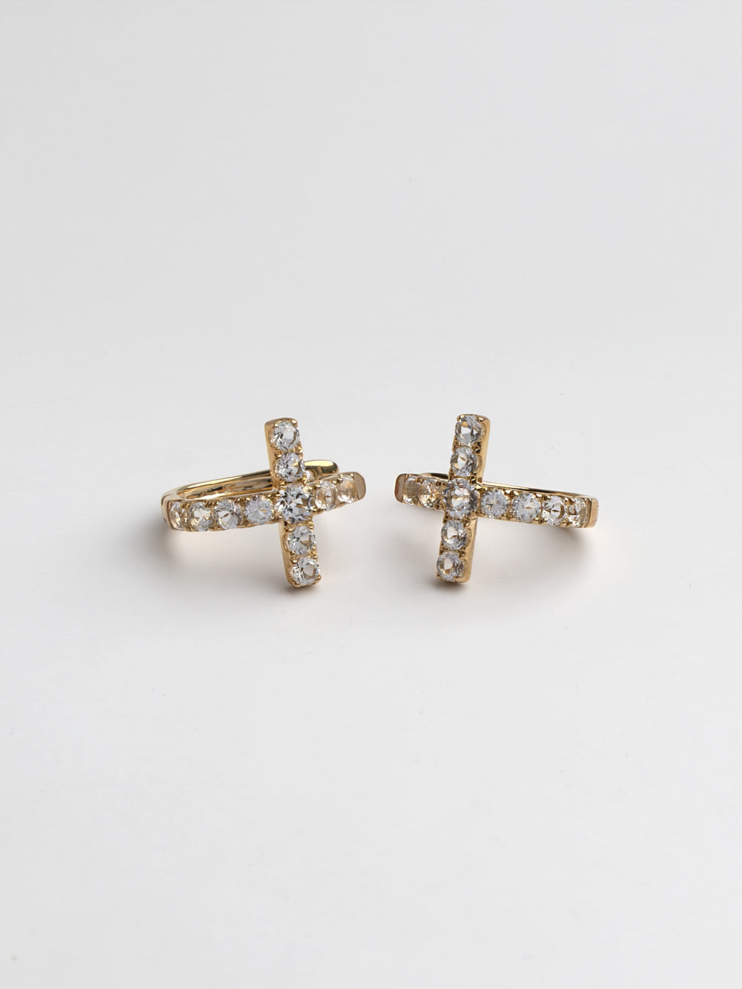 Fiorina Jewellery Gold Side Cross Earrings - White Topaz