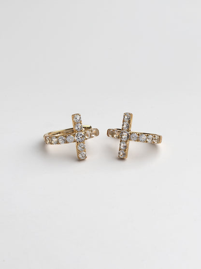Fiorina Jewellery Gold Side Cross Earrings - White Topaz