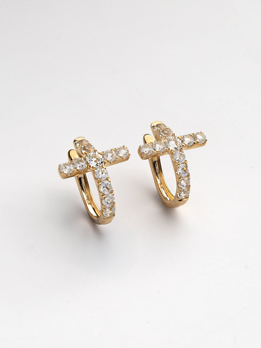 Fiorina Jewellery Gold Side Cross Earrings - White Topaz