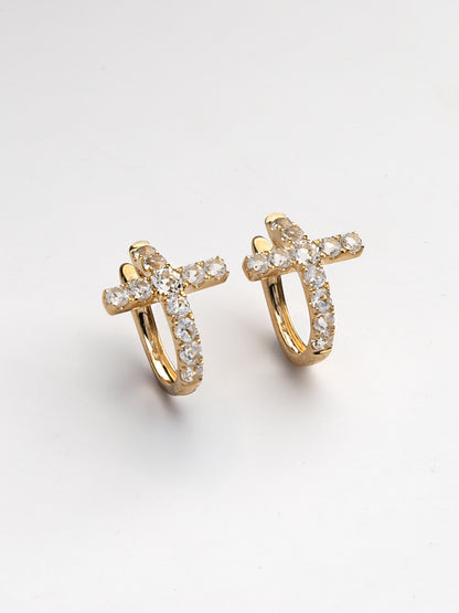 Fiorina Jewellery Gold Side Cross Earrings - White Topaz