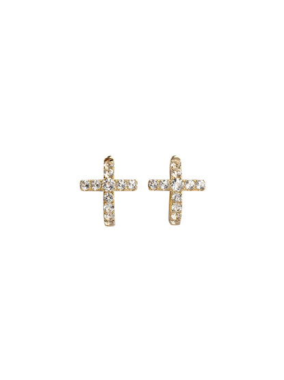 Fiorina Jewellery Gold Side Cross Earrings - White Topaz