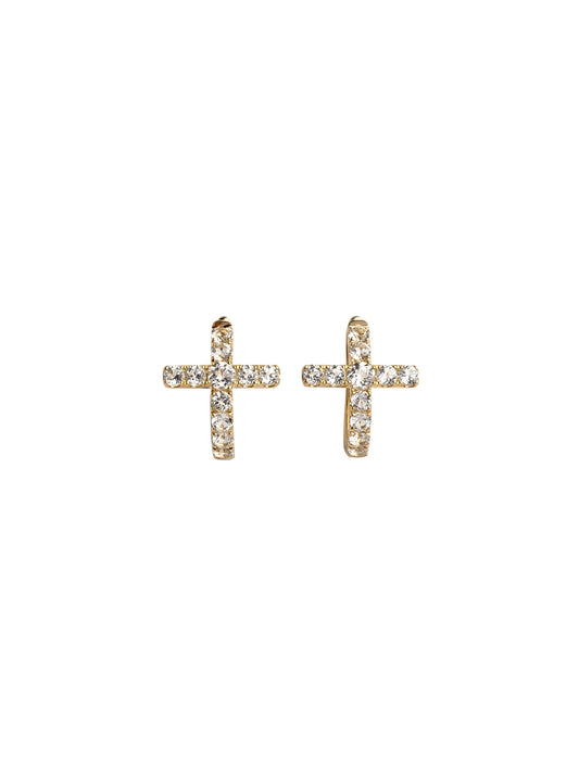 Fiorina Jewellery Gold Side Cross Earrings - White Topaz