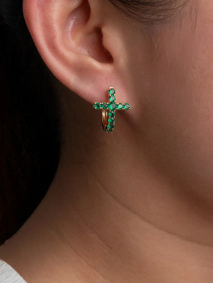 Fiorina Jewellery Gold Side Cross Earrings with Emerald.