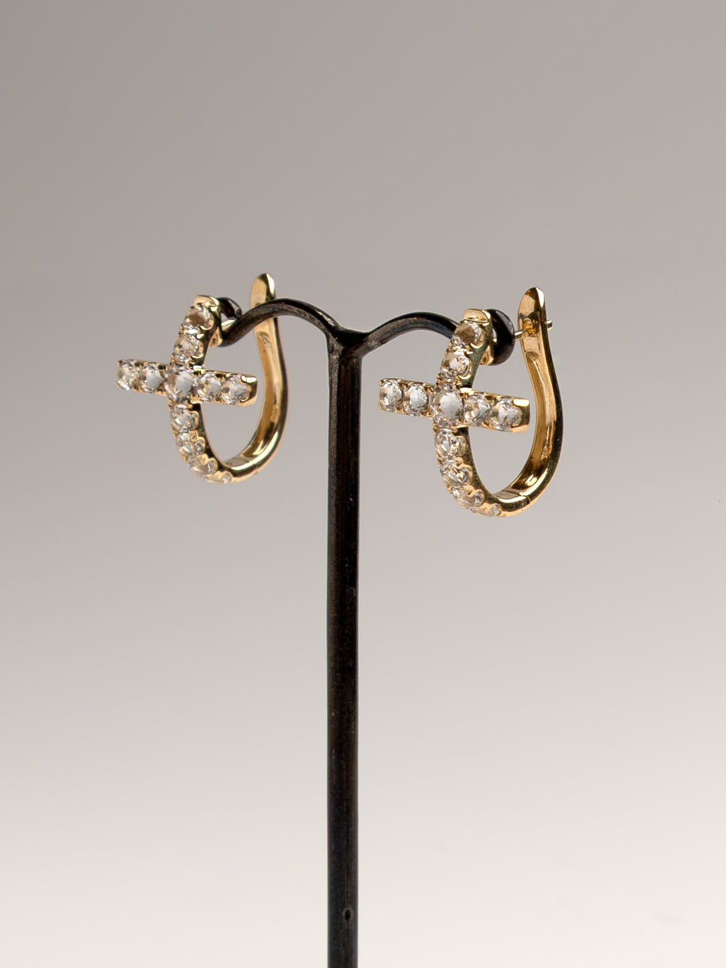 Fiorina Jewellery Gold Side Cross Earrings - White Topaz