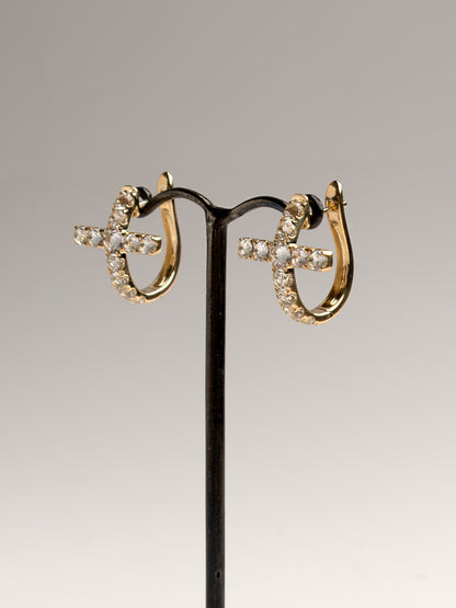 Fiorina Jewellery Gold Side Cross Earrings - White Topaz