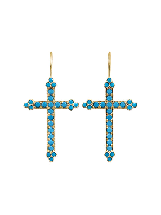 Fiorina Jewellery Gold Victoria Cross Earrings Turquoise