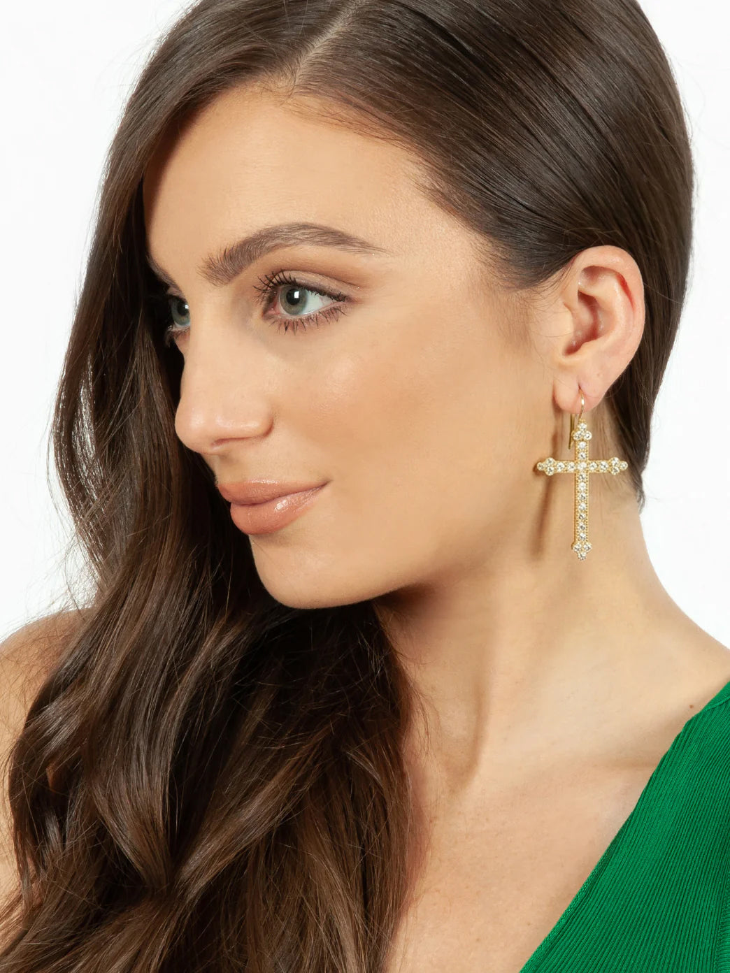 Fiorina Jewellery Gold Victoria Cross White Sapphire Earrings
