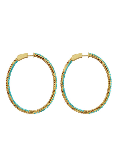Fiorina Jewellery Gold Turquoise Oval Hoops Side View