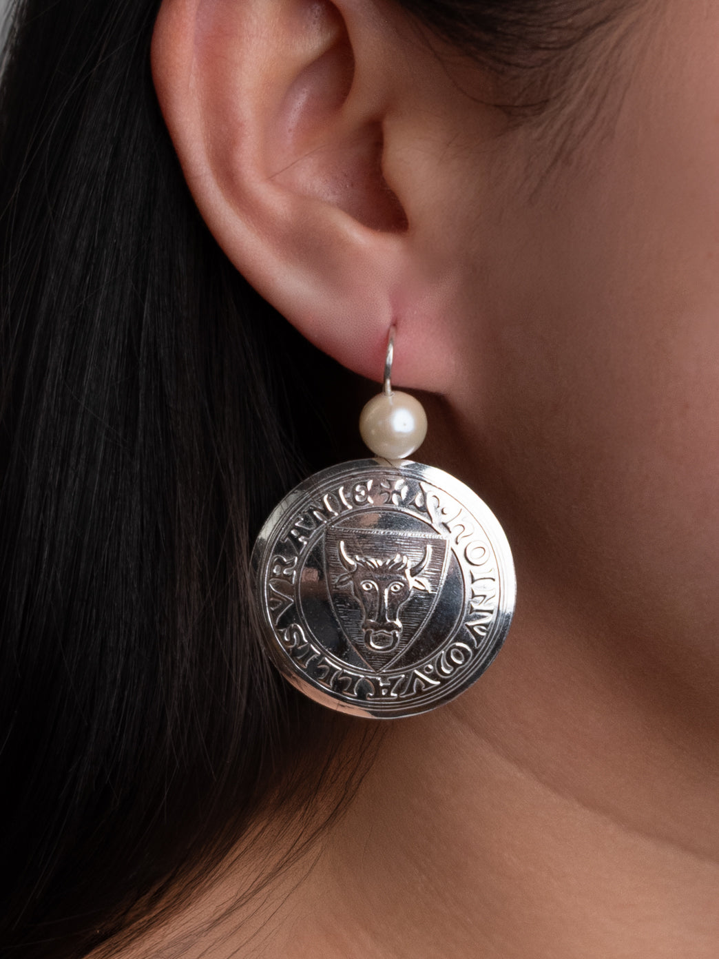 Monster Coin Earrings with Pearl