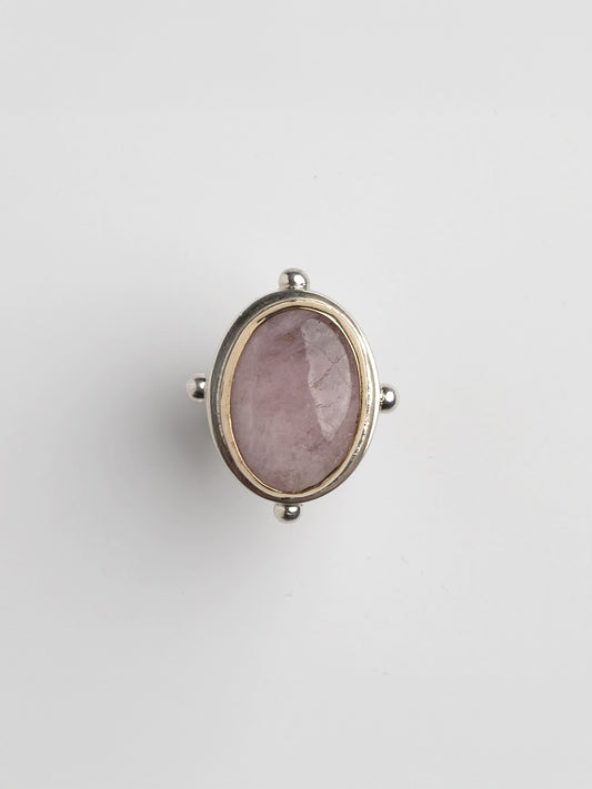Large Oval Fishband Ring with Morganite and Gold Bezel, Size M