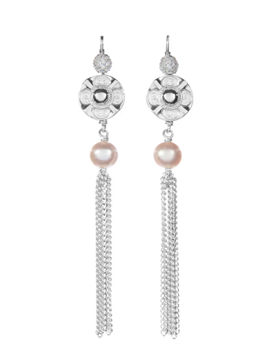 Fiorina Jewellery Vic Disc Tassel Earrings Pearl