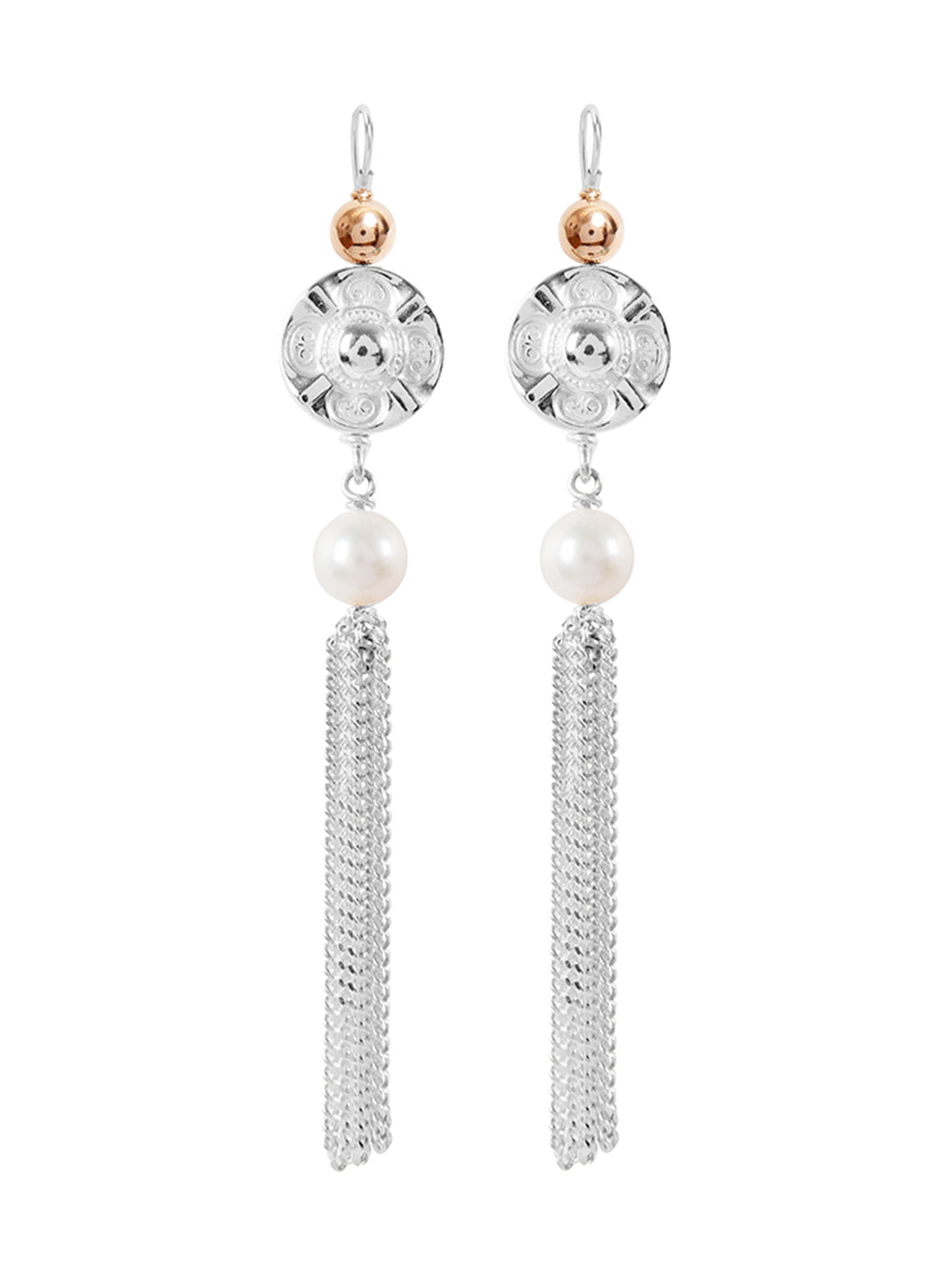 Fiorina Jewellery Vic Disc Tassel Earrings Pearl