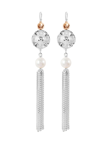 Fiorina Jewellery Vic Disc Tassel Earrings Pearl