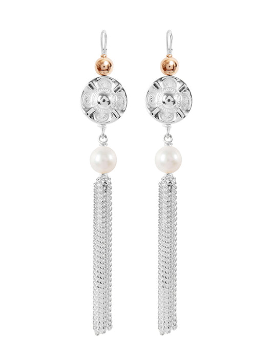 Fiorina Jewellery Vic Disc Tassel Earrings Pearl