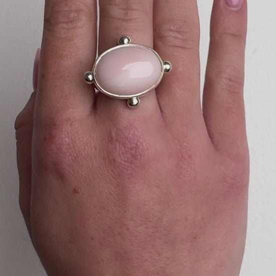 Fiorina Jewellery Oval Fishband Ring with Pink Opal, Size M 