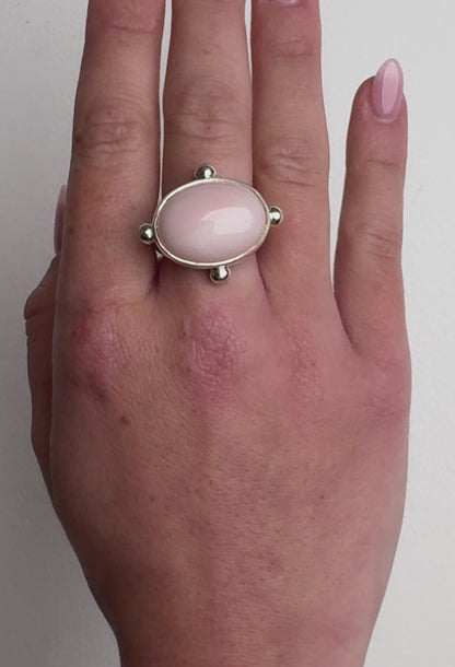 Fiorina Jewellery Oval Fishband Ring with Pink Opal, Size M 