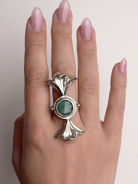 Fleur De Lis Ring with Emerald and 9ct Gold Accents, Size N