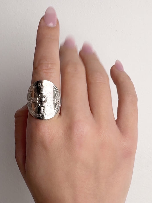 Simple Silver PNG Bent Coin Ring, Size O