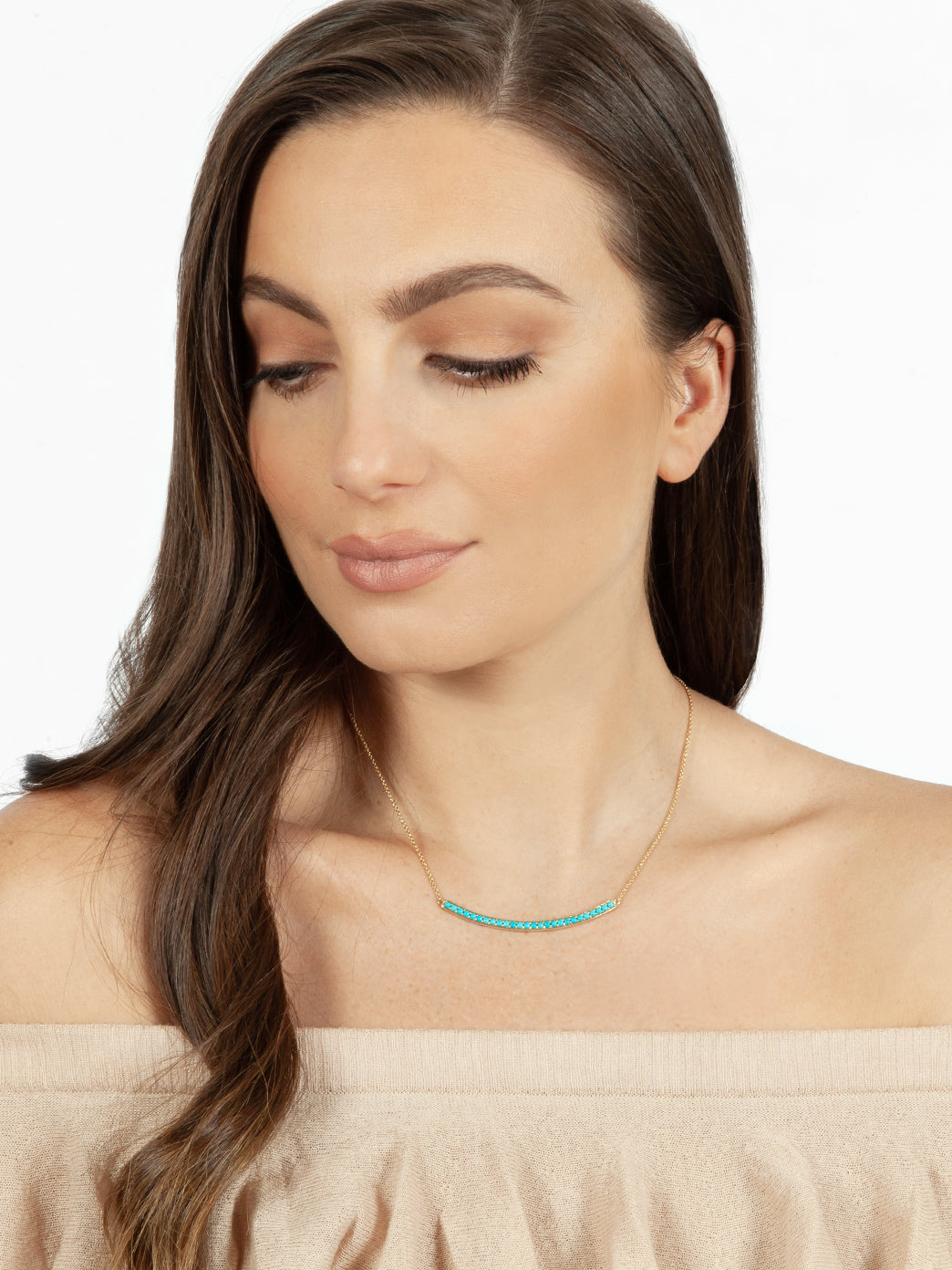 Fiorina Jewellery Arc Necklace Gold Turquoise Model