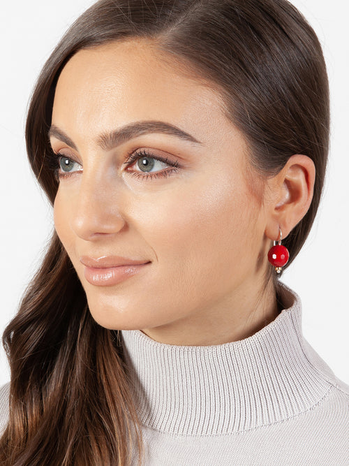 Fiorina Jewellery Red Coral Ball Earrings Model Side View