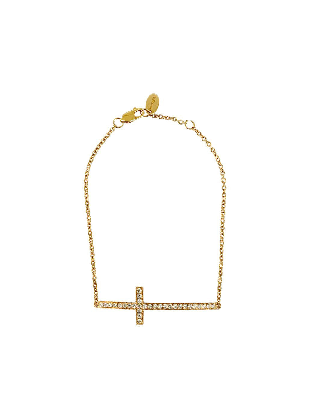 Large Gold & Diamond Side Cross Bracelet