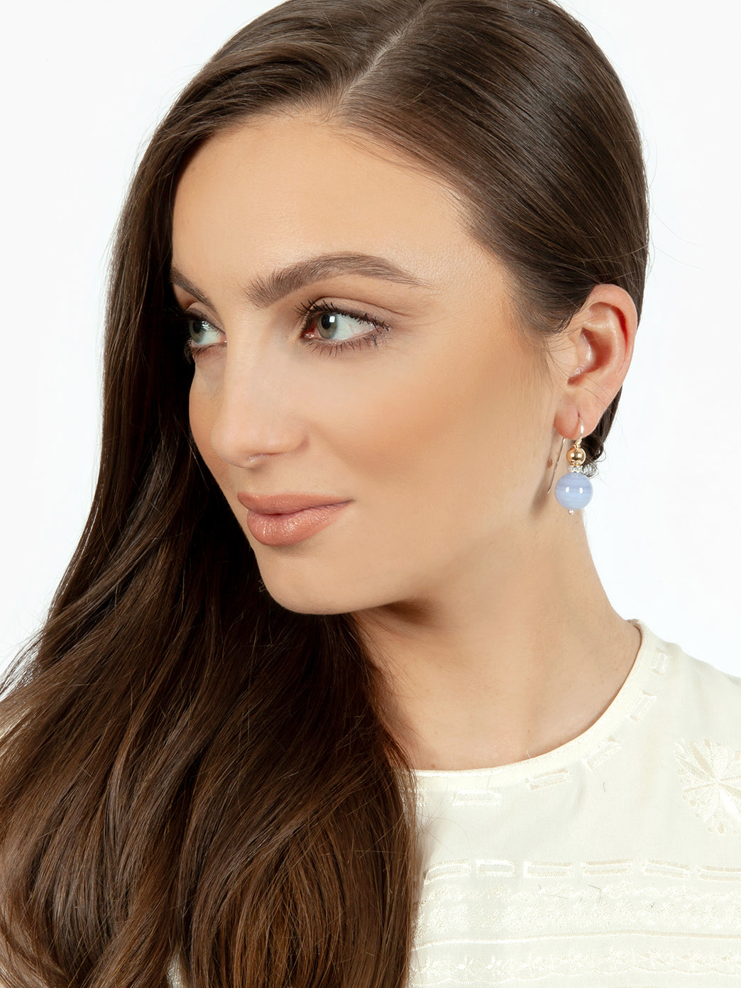 Fiorina Jewellery Double Ball Earrings Chalcedony Model