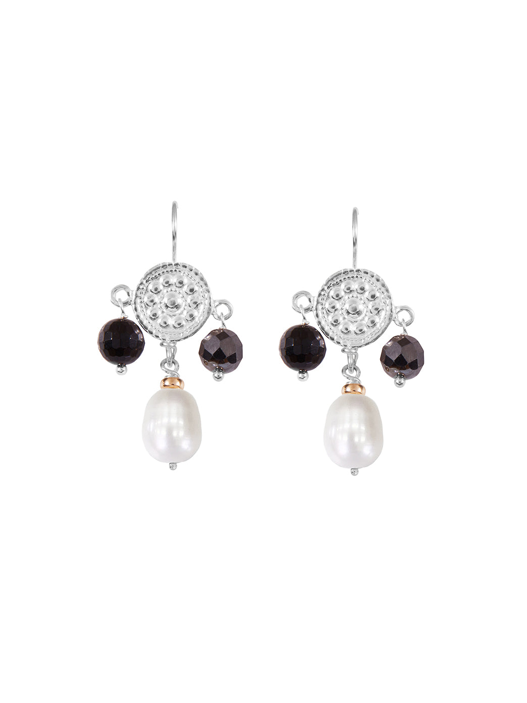Fiorina Jewellery Etruscan Floral Disc Earrings Black Onyx