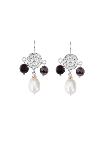 Fiorina Jewellery Etruscan Floral Disc Earrings Black Onyx