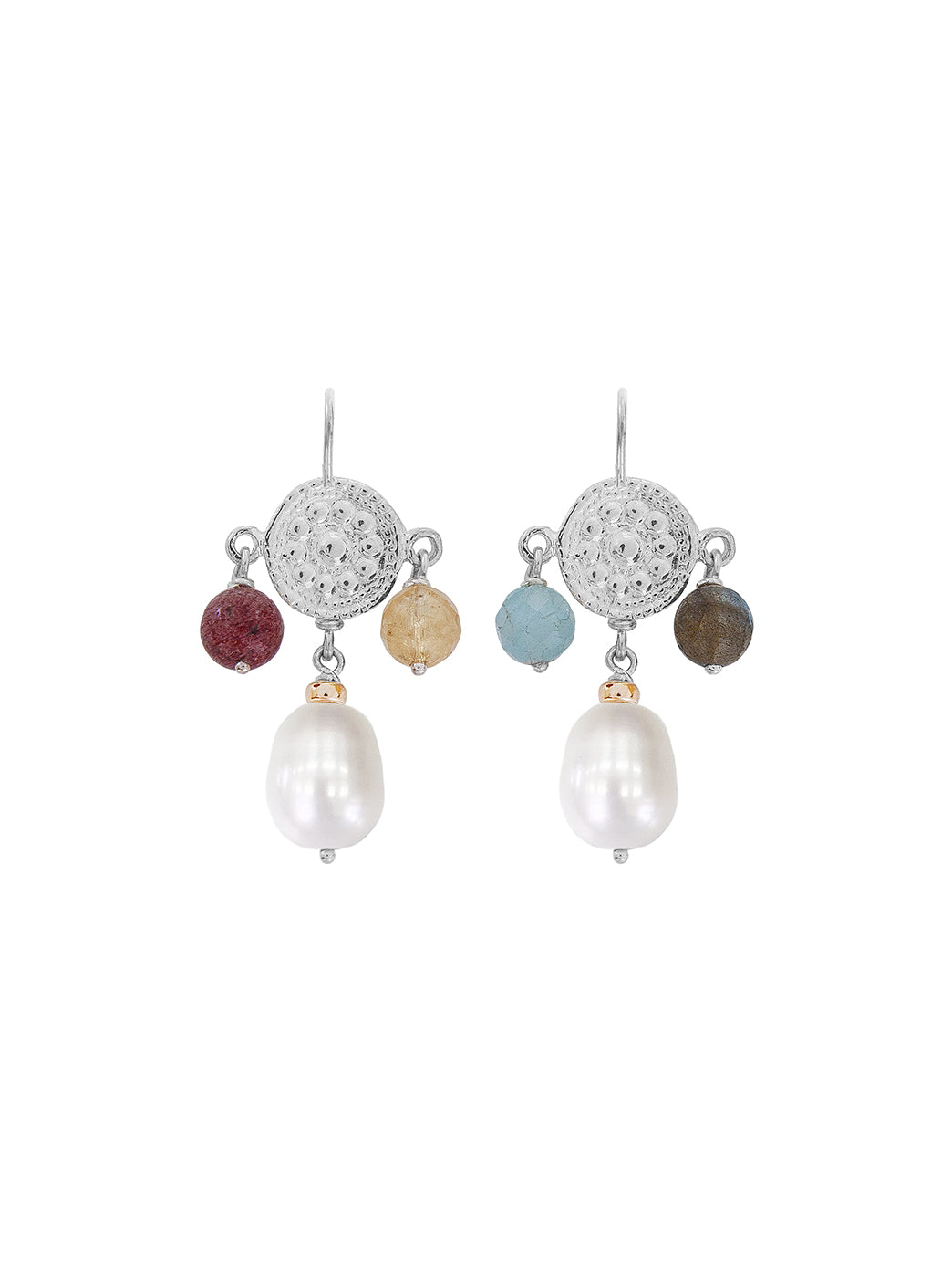 Fiorina Jewellery Etruscan Floral Disc Earrings Mute Chakra