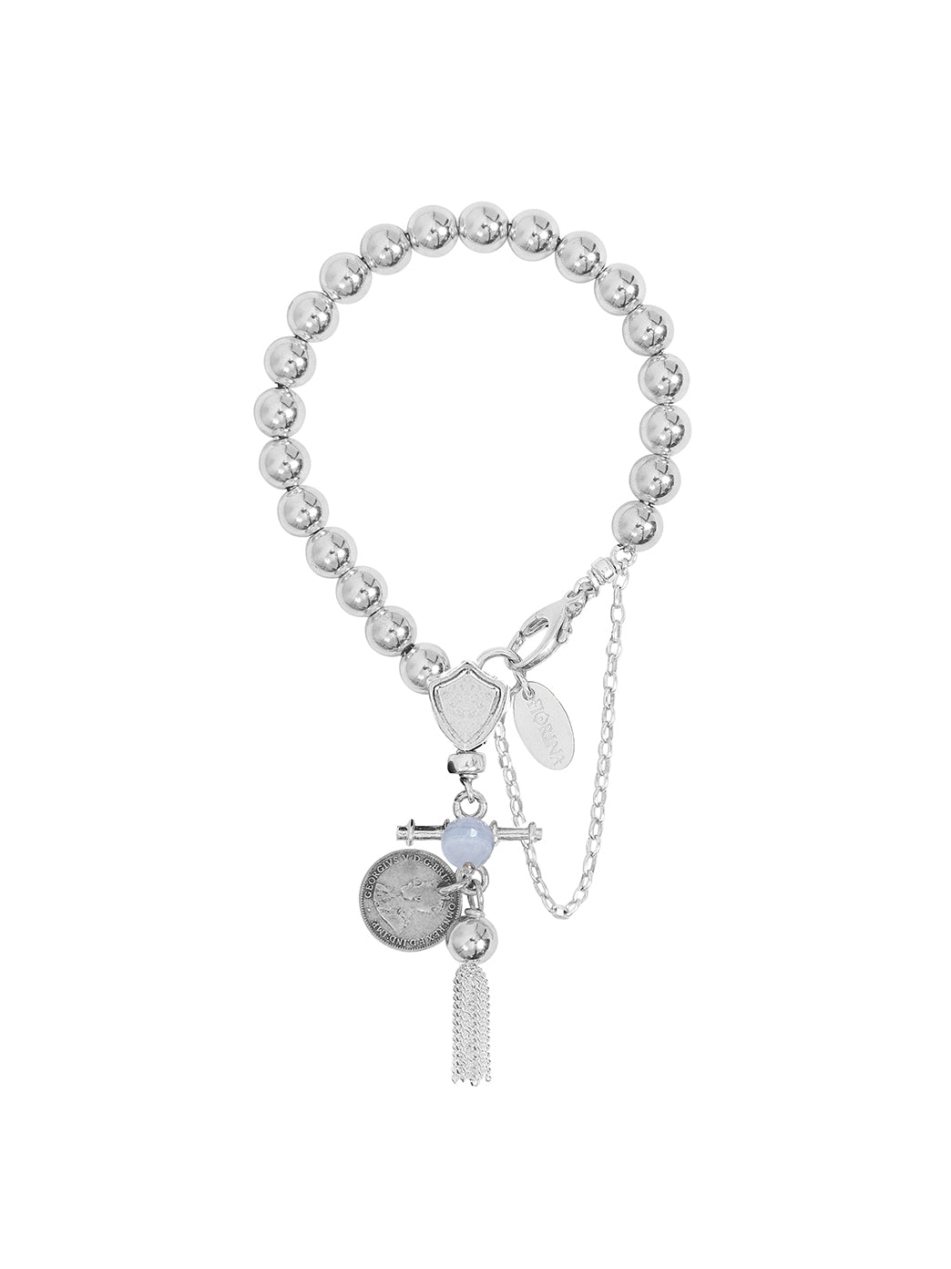Komboloy Bracelet with Shield and Tassel 8mm Chalcedony