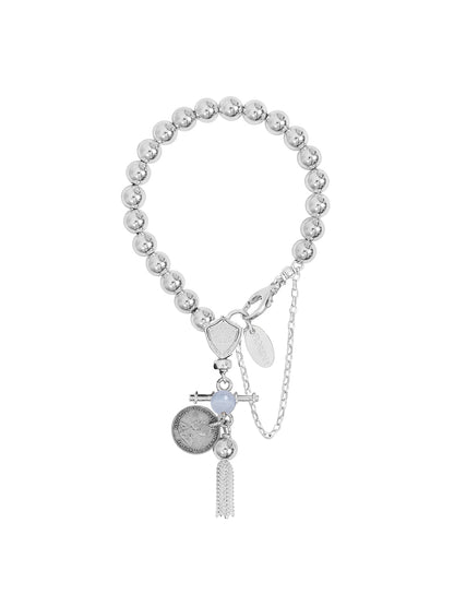 Komboloy Bracelet with Shield and Tassel 8mm Chalcedony