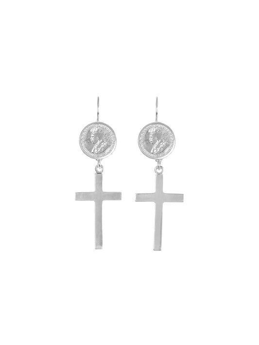 Fiorina Jewellery Coin Cross Earrings