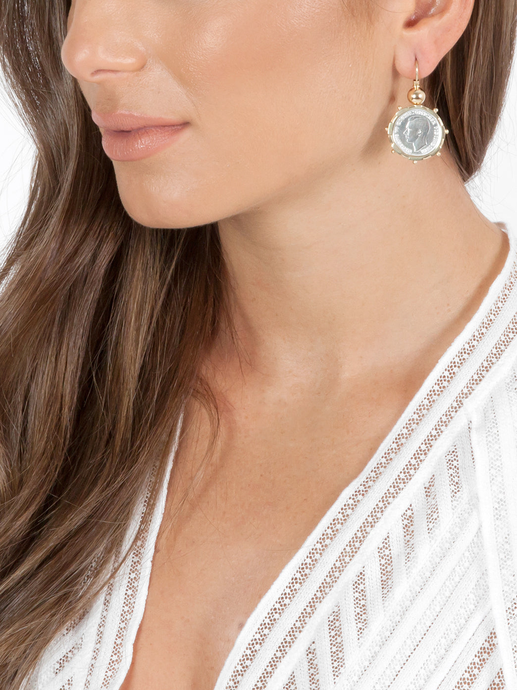 Fiorina Jewellery Gold Encased 6P Coin Earrings Gold Highlights Model