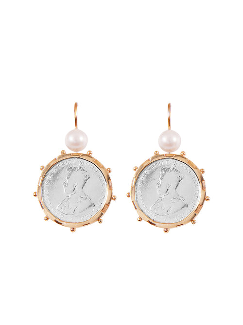 Fiorina Jewellery Gold Encased Shilling Coin Earrings Pearl Highlights