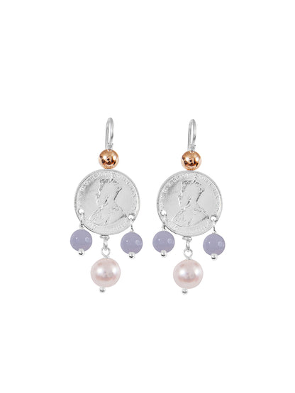 Fiorina Jewellery Mid Coin 3 Drop Earrings Chalcedony