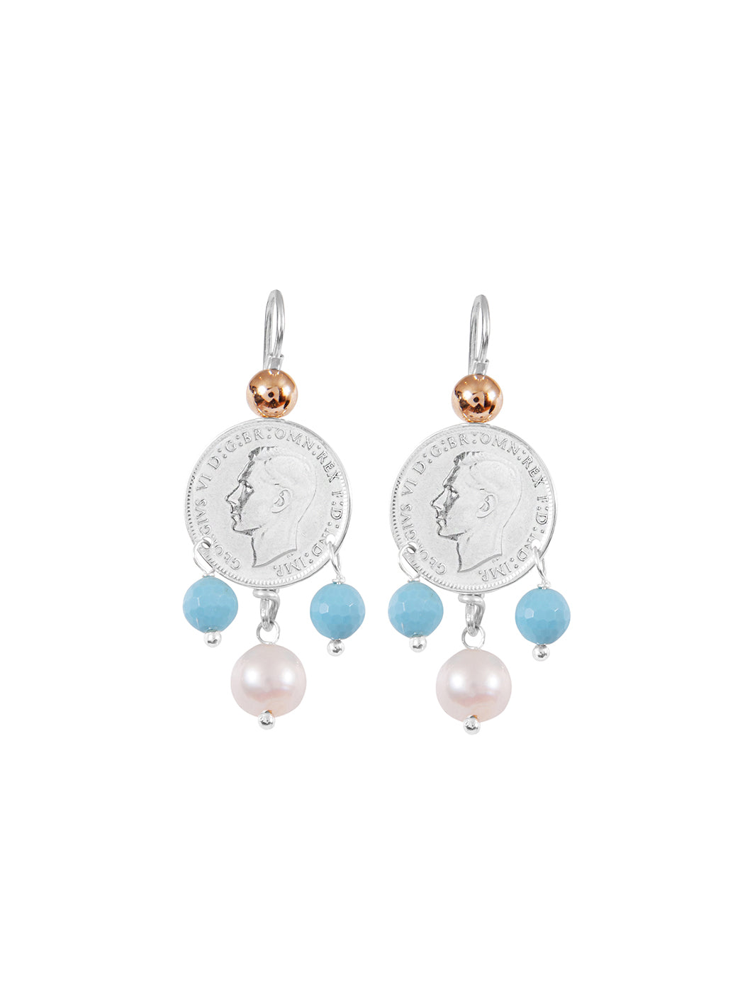 Fiorina Jewellery Mid Coin 3 Drop Earrings Turquoise