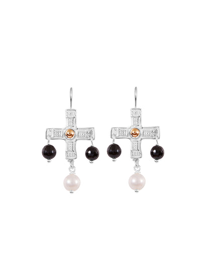 Fiorina Jewellery PNG Cross Earrings Black Onyx & Gold
