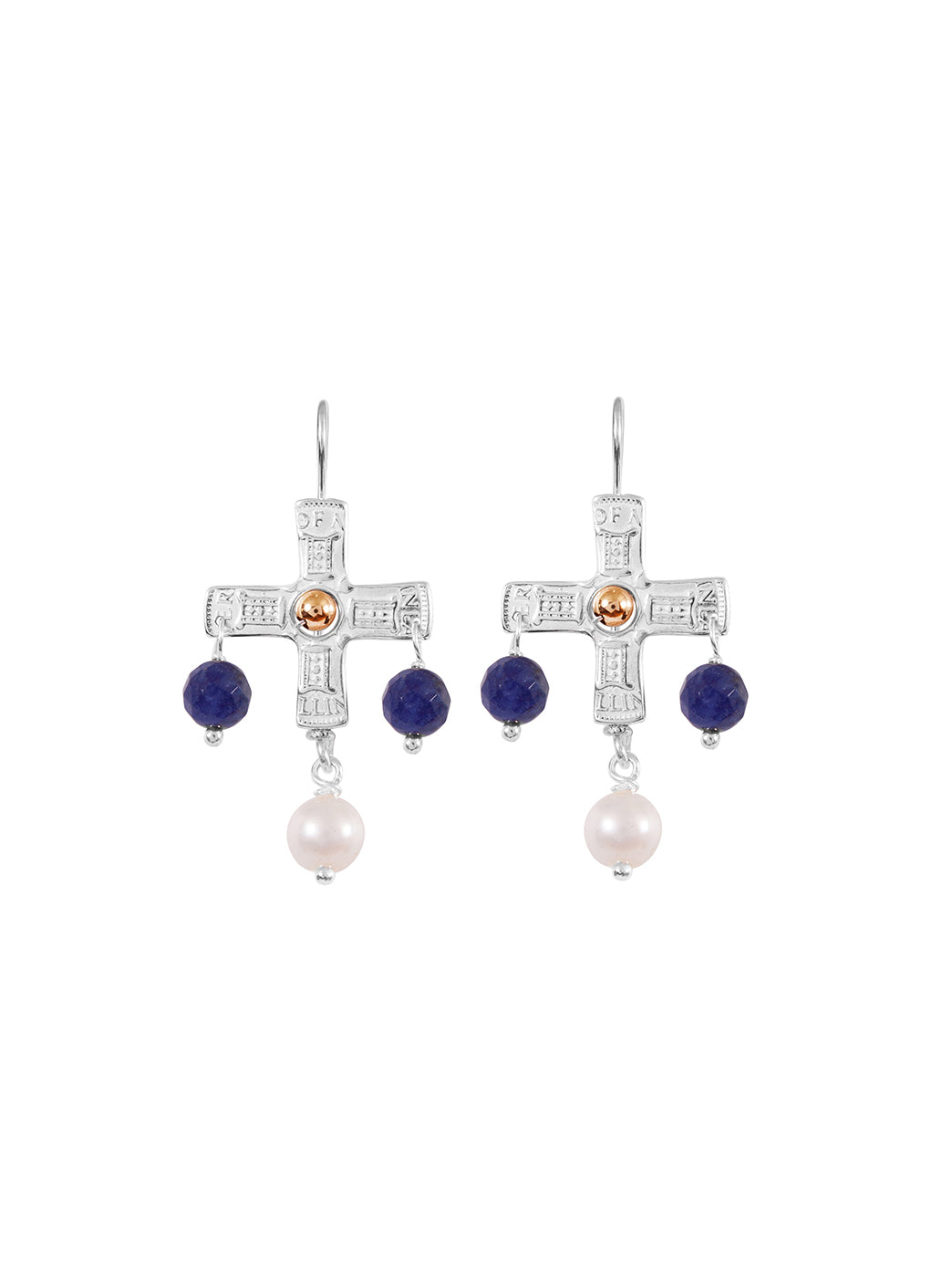 Fiorina Jewellery PNG Cross Earrings Navy & Gold