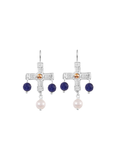 Fiorina Jewellery PNG Cross Earrings Navy & Gold