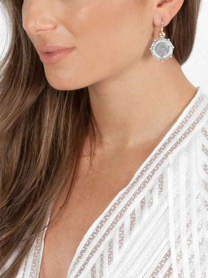 Fiorina Jewellery Silver Encased 3P Coin Earrings Gold Highlights Model