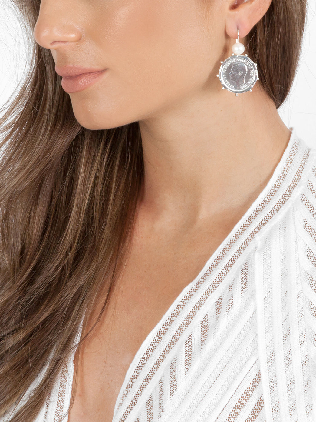 Fiorina Jewellery Silver Encased Coin 6P Earrings Pearl Highlights