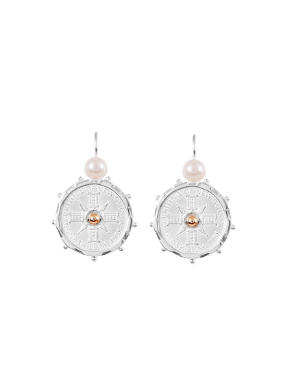 Fiorina Jewellery Silver Encased PNG Earrings Pearl & Gold
