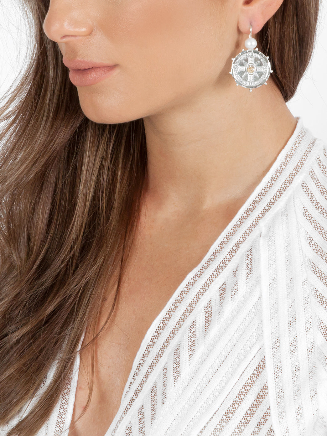Fiorina Jewellery Silver Encased PNG Earrings Pearl & Gold Model