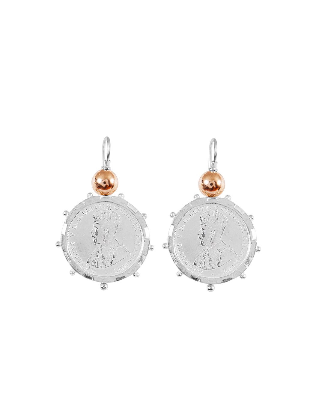Fiorina Jewellery Silver Encased Shilling Coin Earrings Gold Highlights
