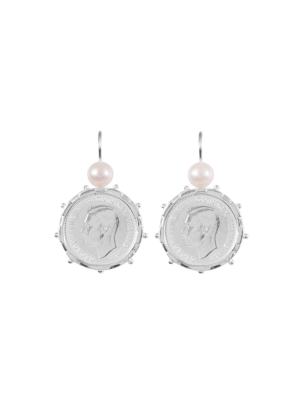 Fiorina Jewellery Silver Encased Shilling Coin Earrings Pearl Highlights