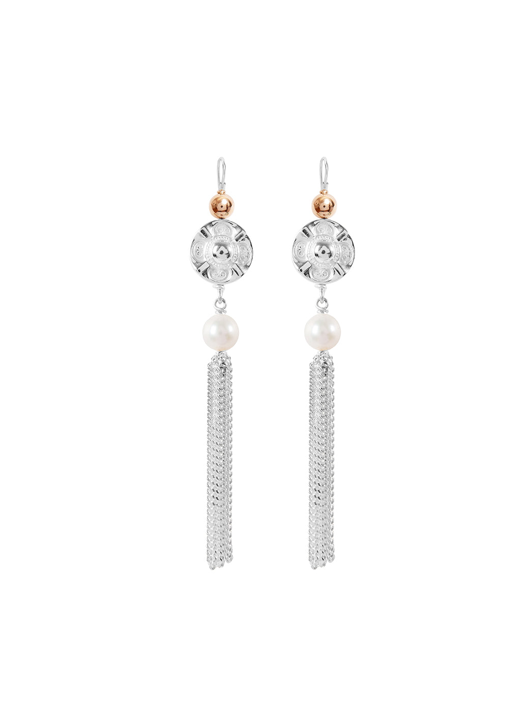 Fiorina Jewellery Vic Disc Tassel Earrings Pearl