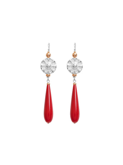 Fiorina Jewellery Elite Vic Disc Drop Earrings Red Coral