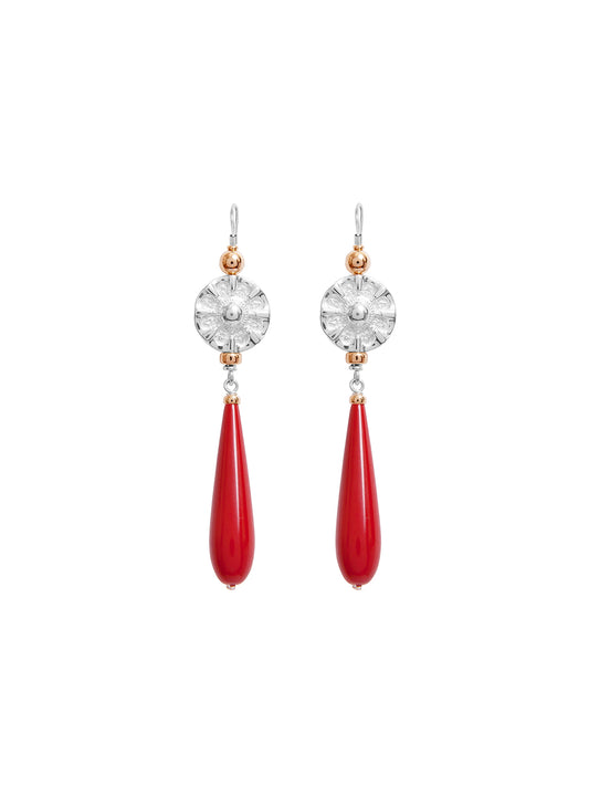 Fiorina Jewellery Elite Vic Disc Drop Earrings Red Coral
